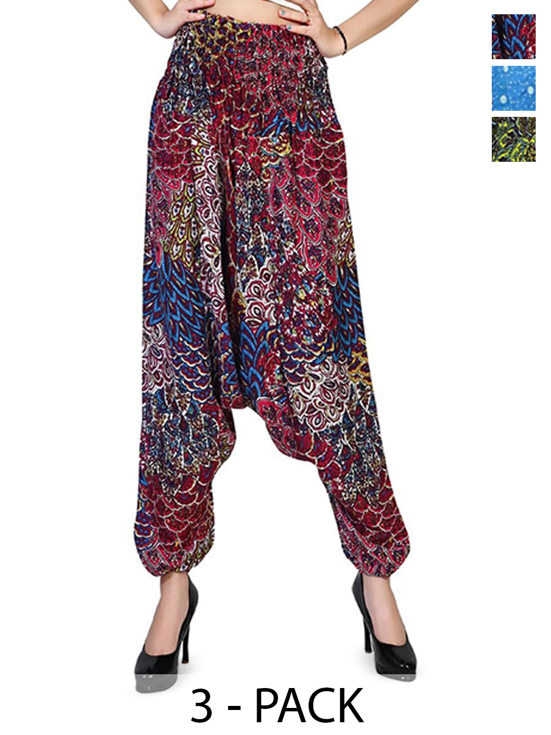 

NarNari Pack Of 3 Printed Harem Pants, Pink