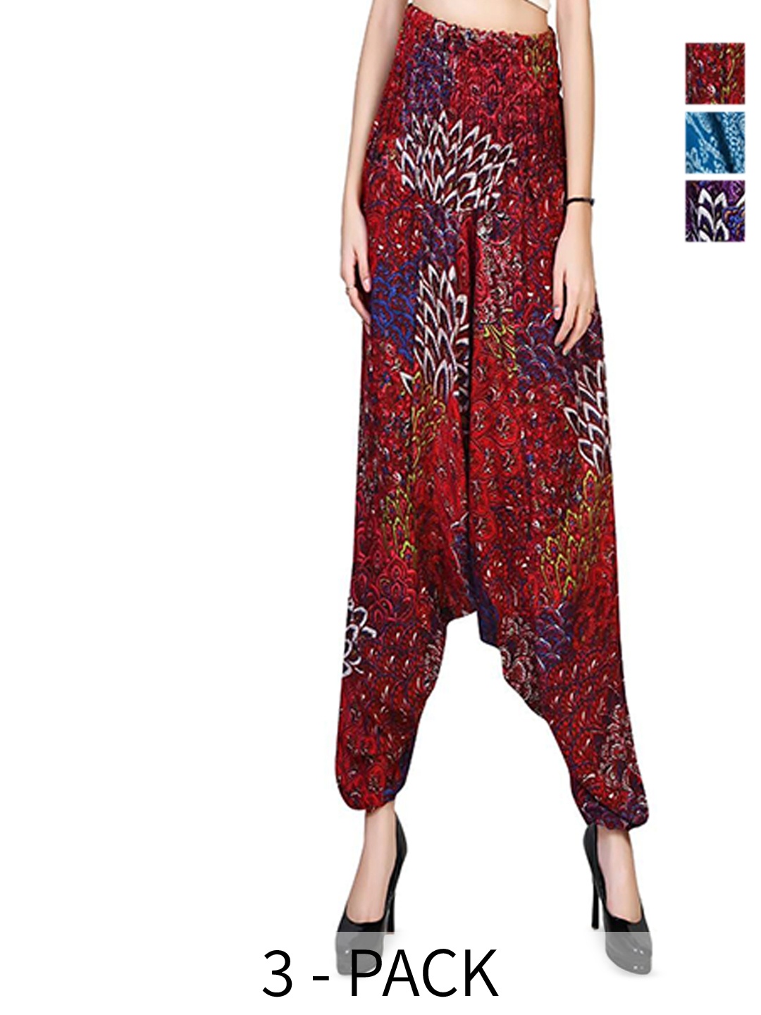 

NarNari Women Pack Of 3 Printed Mid-Rise Harem Pants, Purple