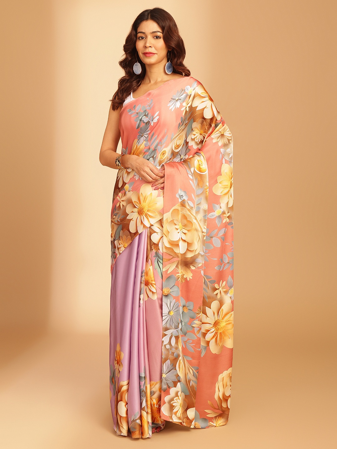 

navyasa by liva Floral Liva Saree, Pink