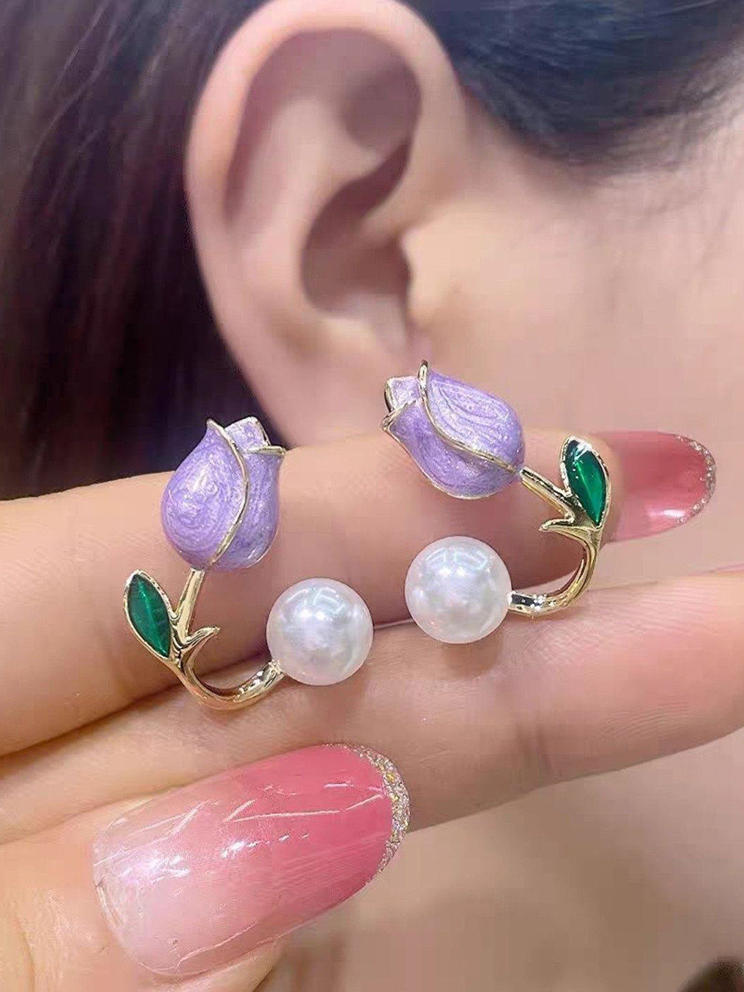 

Just Lil Things Artficial Pearls Floral Shaped Ear Cuffs, Lavender