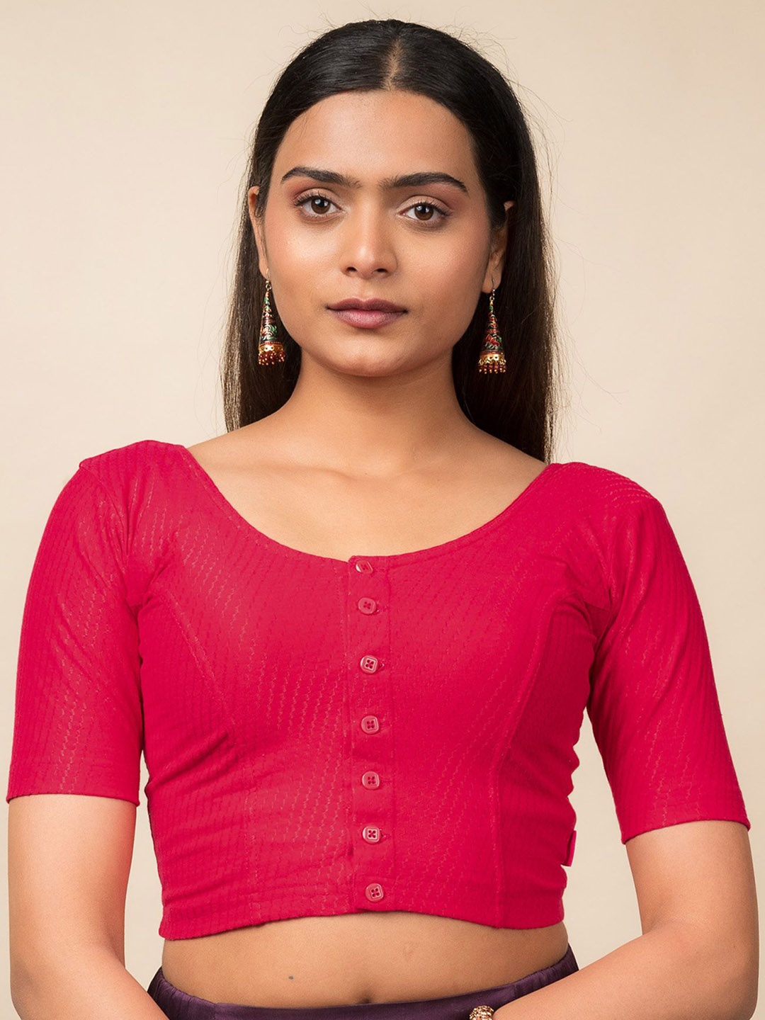 

Bindigasm's Advi Cotton Dobby Stretchable Saree Blouse, Pink