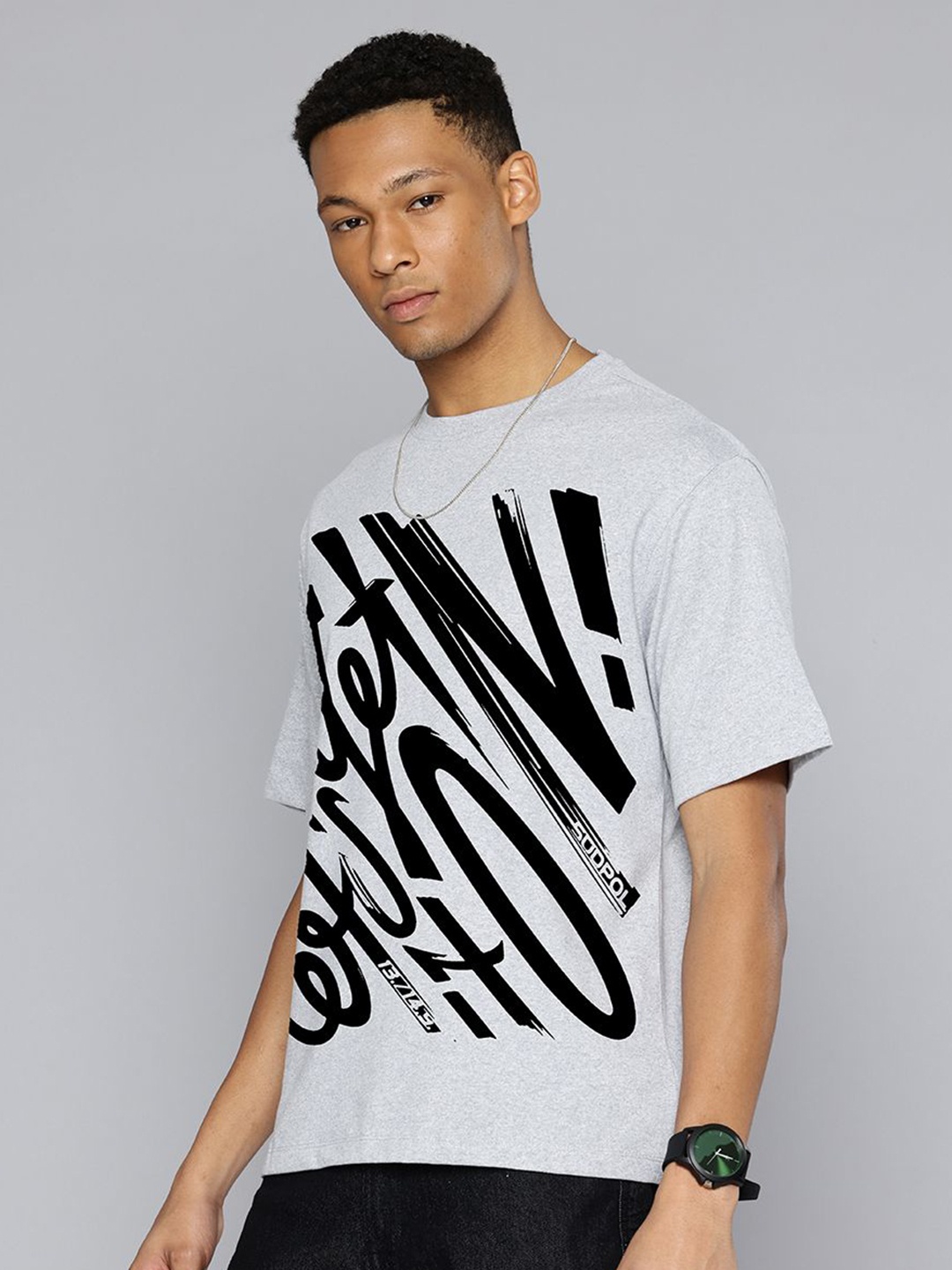 

Moda Rapido Men Abstract Printed Round Neck Cotton Relaxed Fit T-shirt, Grey melange