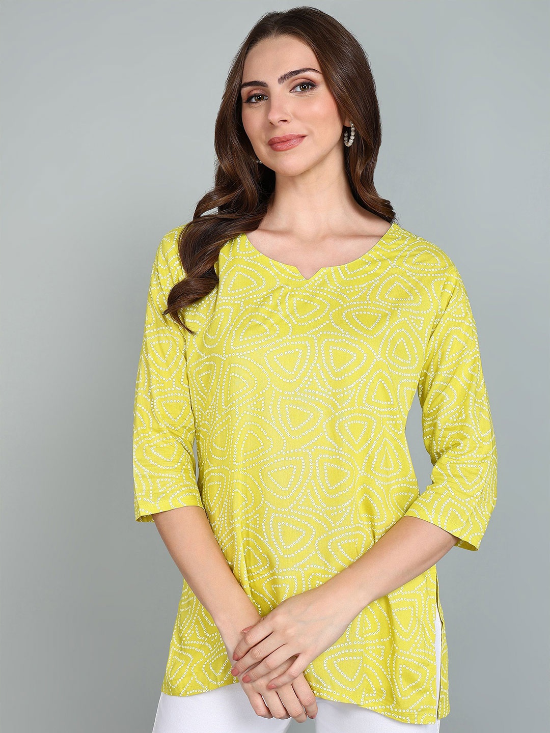 

Tviksha Fashion Women Bandhani Printed Kurti, Yellow