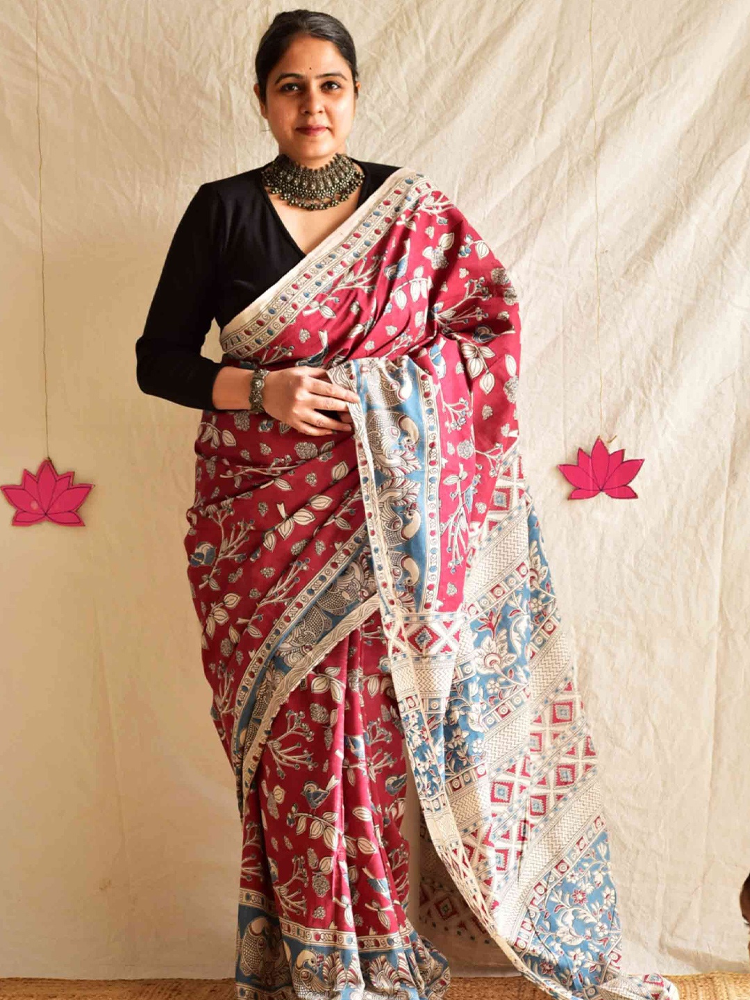 

Sundarii Floral Pure Cotton Saree, Pink