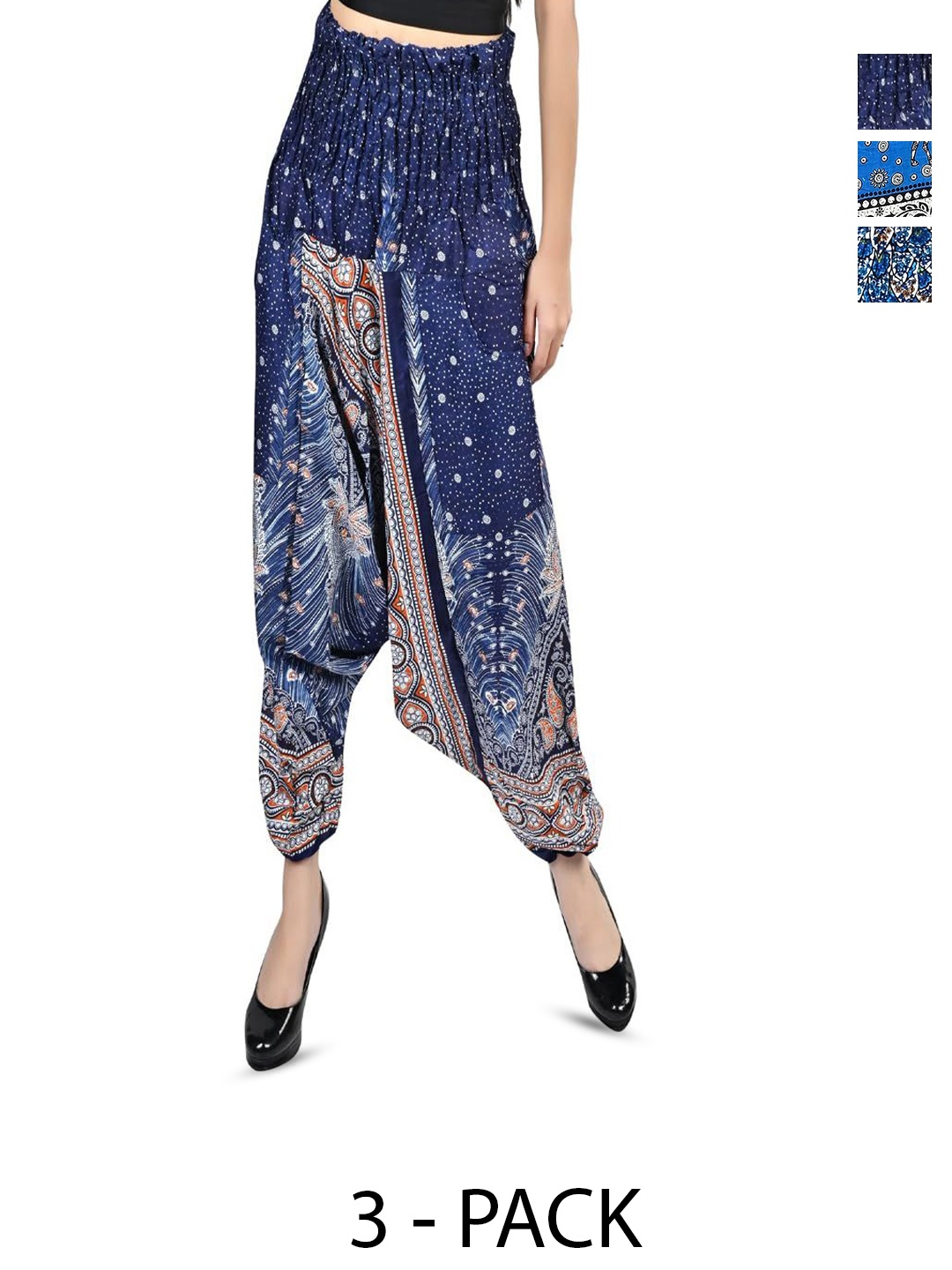 

NarNari Women Pack Of 3 Printed High-Rise Harem Pants, Blue