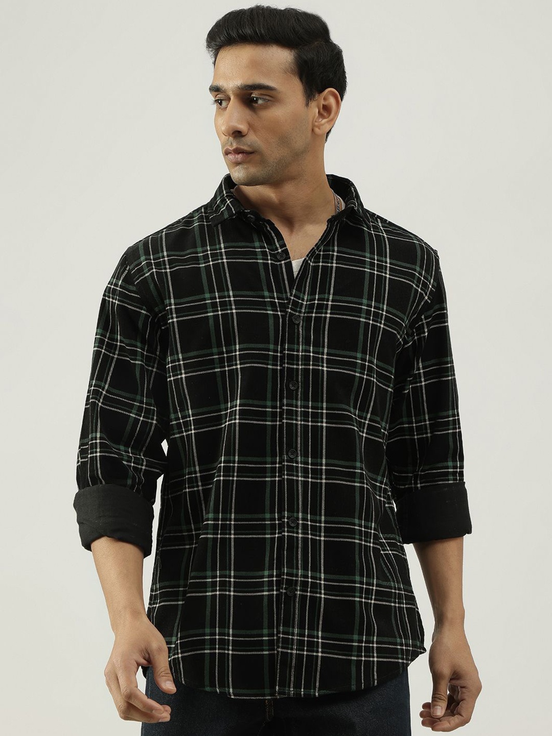 

Code 61 Men Standard Slim Fit Buffalo Checks Opaque Checked Casual Shirt, Green