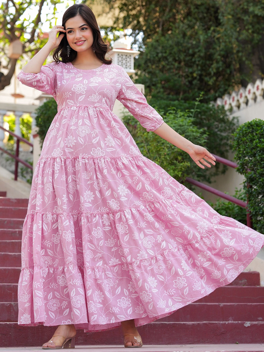 

CHARVI CREATION Floral Printed Anarkali Kurta, Pink