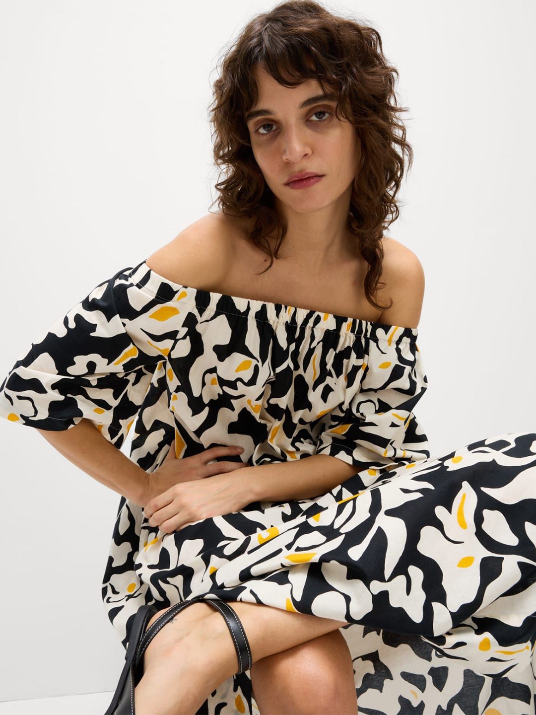 

Marks & Spencer Women Printed A-Line Midi Dress, Black