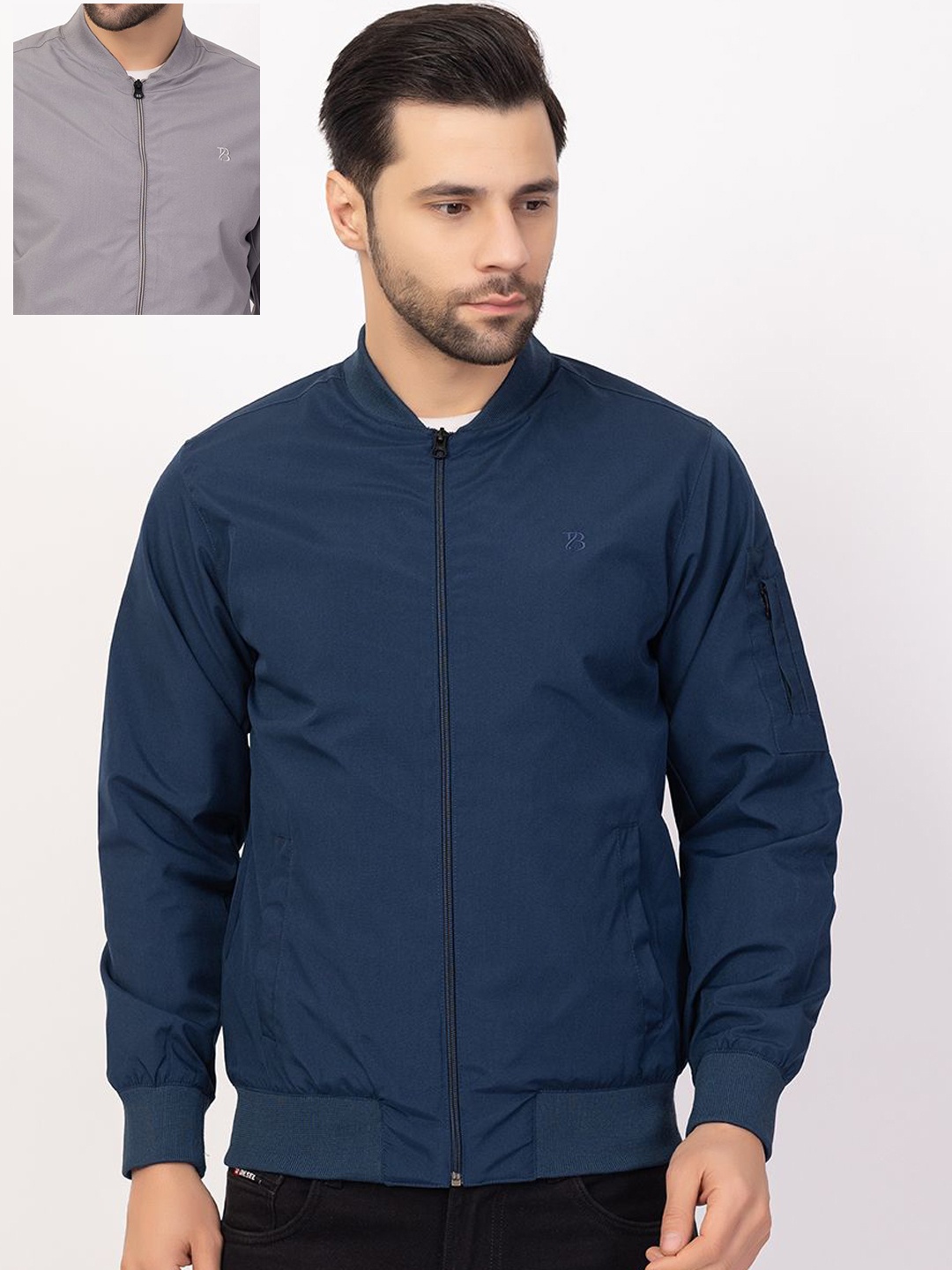 

GEE 5 Men Pack Of 2 Spread Collar Solid Casual Windcheater Bomber Jackets, Teal