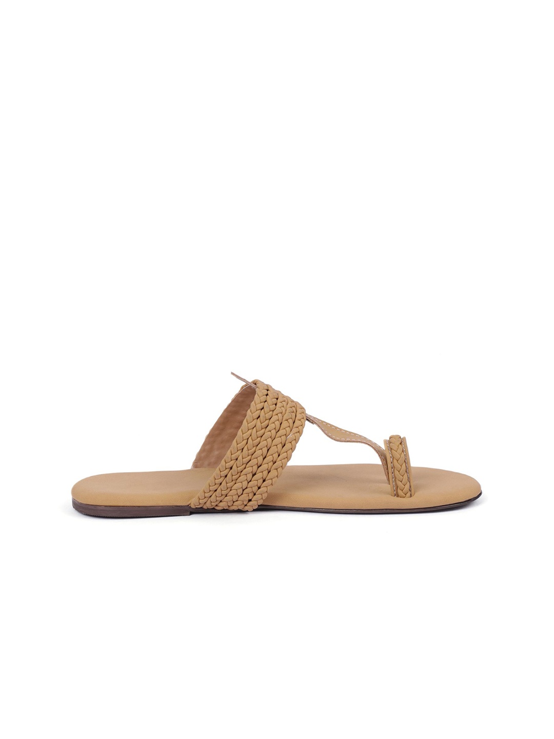

Saagah Women Leather One Toe Kolhapuri Flats with multiple braidings, Brown