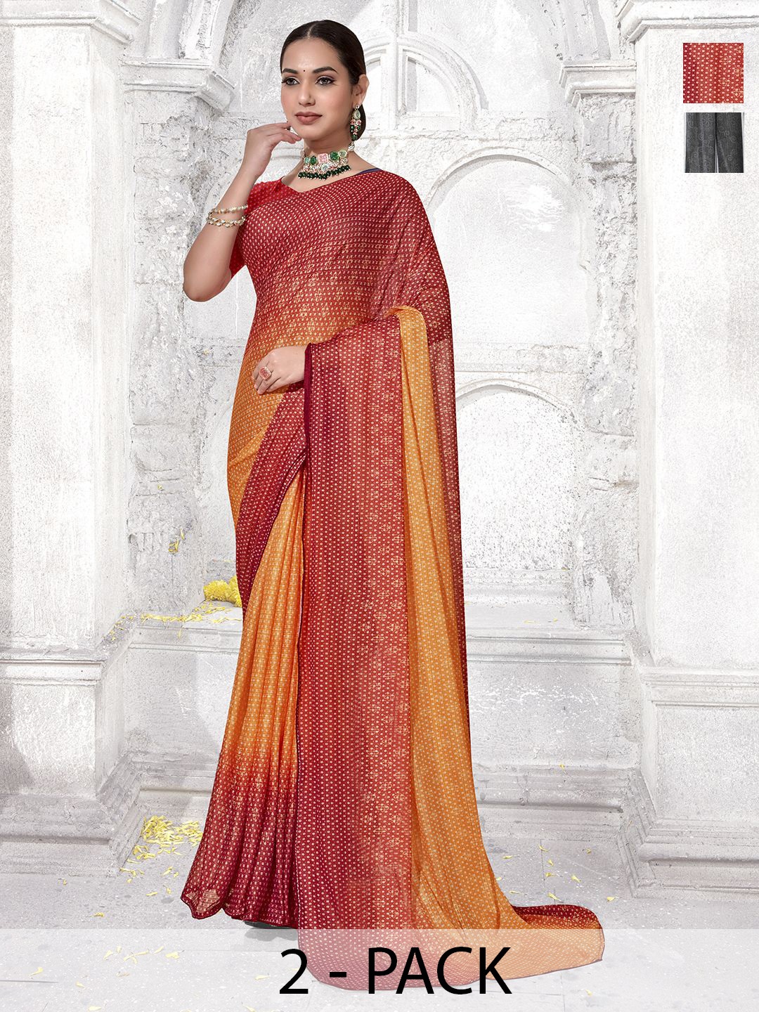 

Anouk Rustic Pack Of 2 Printed Saree, Red