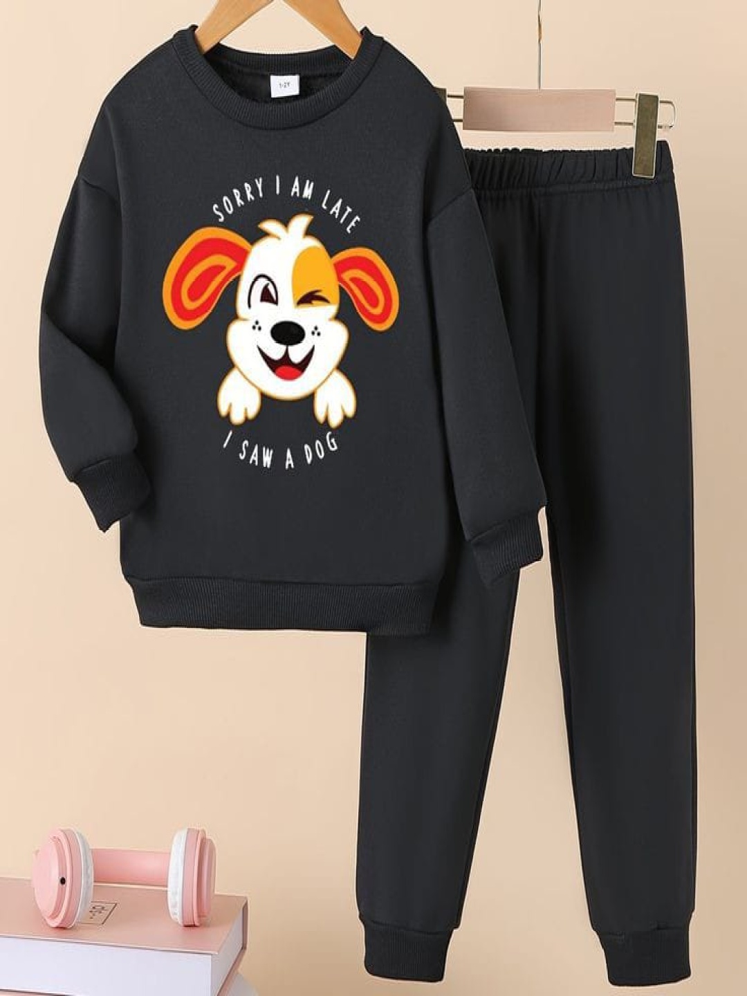 

BILLYBALL Kids Printed Round Neck Pure Cotton Sweatshirt With Jogger, Black