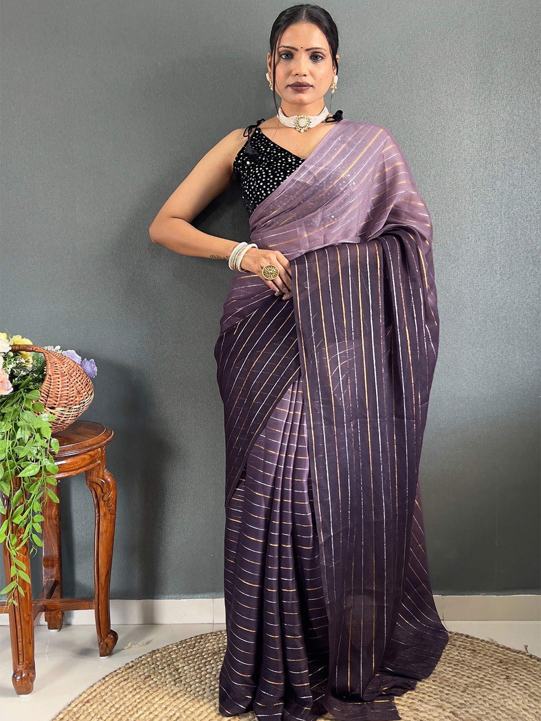 

Moda Rapido Embellished Pure Georgette Saree, Purple