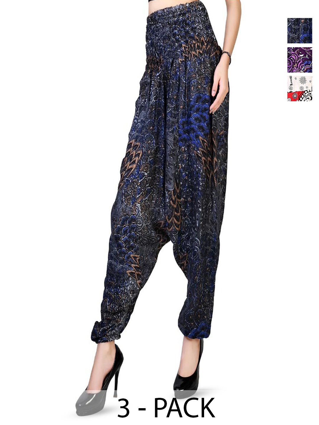 

NarNari Women Pack Of 3 Printed Harem Pant, Black