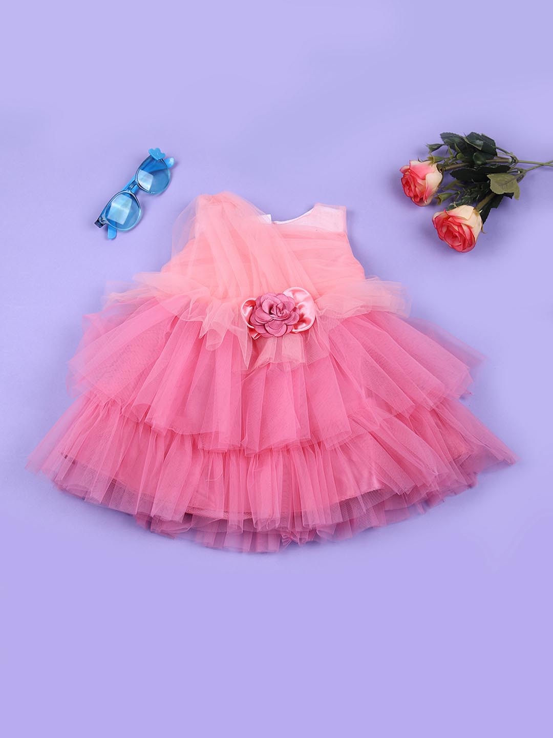 

V-Mart Girls Floral Fit & Flare Midi Dress, Pink