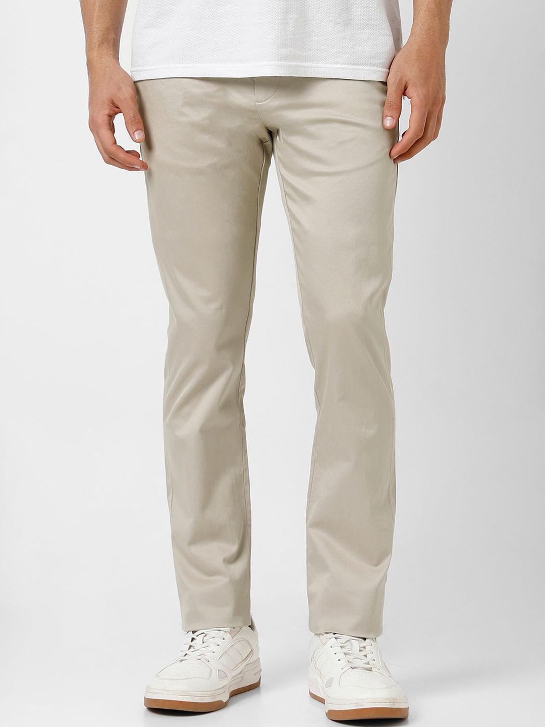 

V Dot Men Slim Fit Trousers, Beige