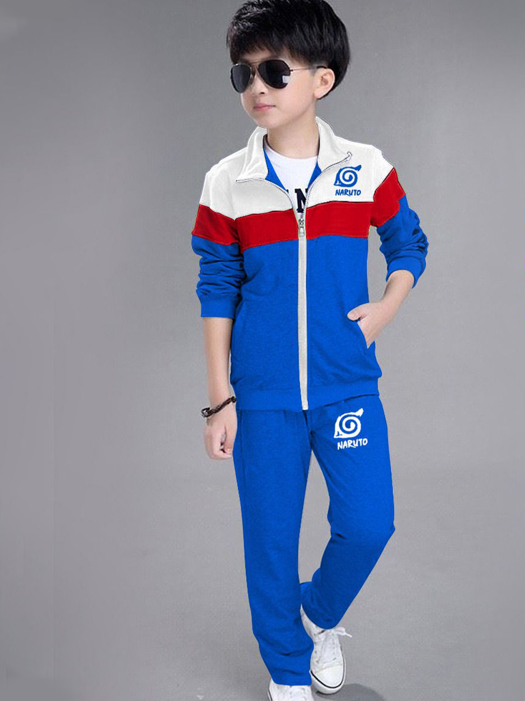 

BILLYBALL Kids Colourblocked Pure Cotton Sweatshirt With Trouser, Blue