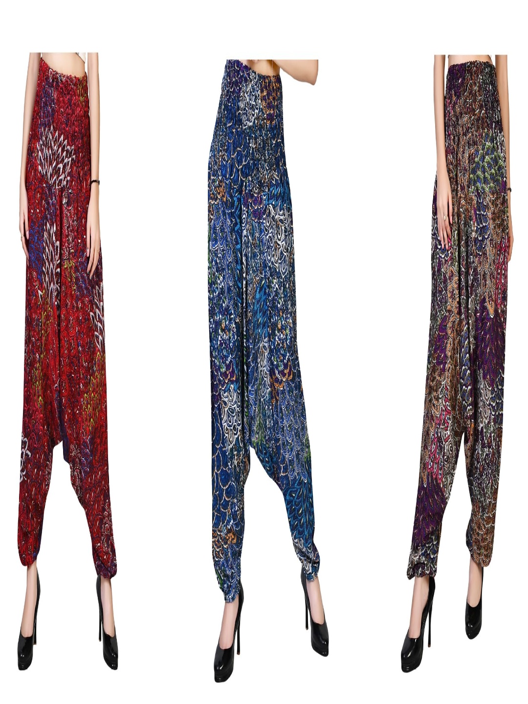 

NarNari Women Pack Of 3 Printed Mid-Rise Harem Pants, Red