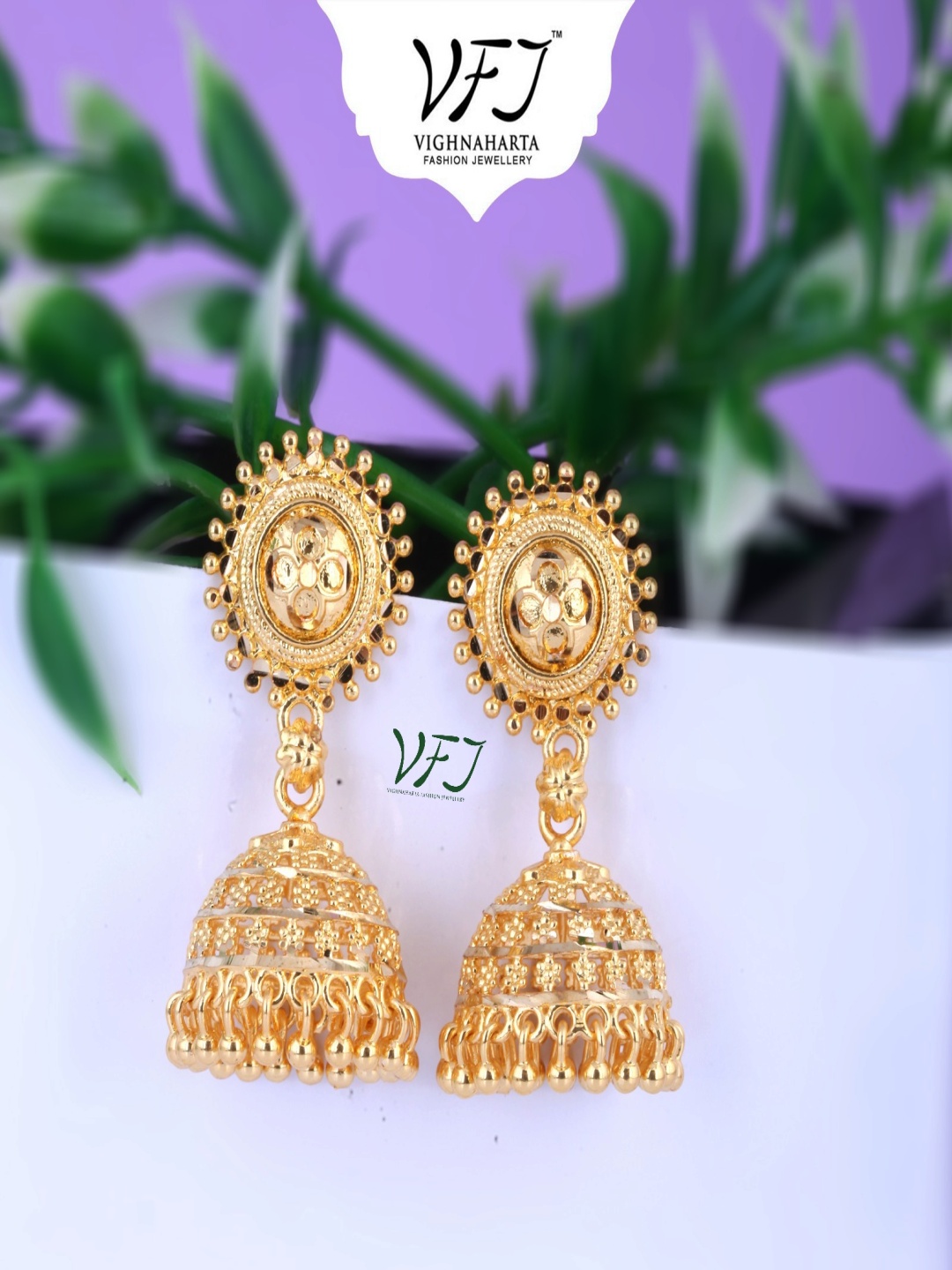 

Vighnaharta Gold-Plated Dome Shaped Jhumkas