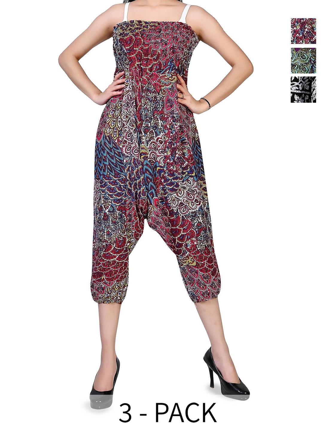 

NarNari Women Pack Of 3 Printed Mid-Rise Harem Pants, Maroon