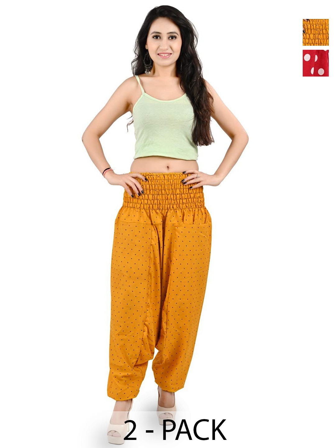 

NarNari Women Pack of 2 Printed Harem Pants, Red