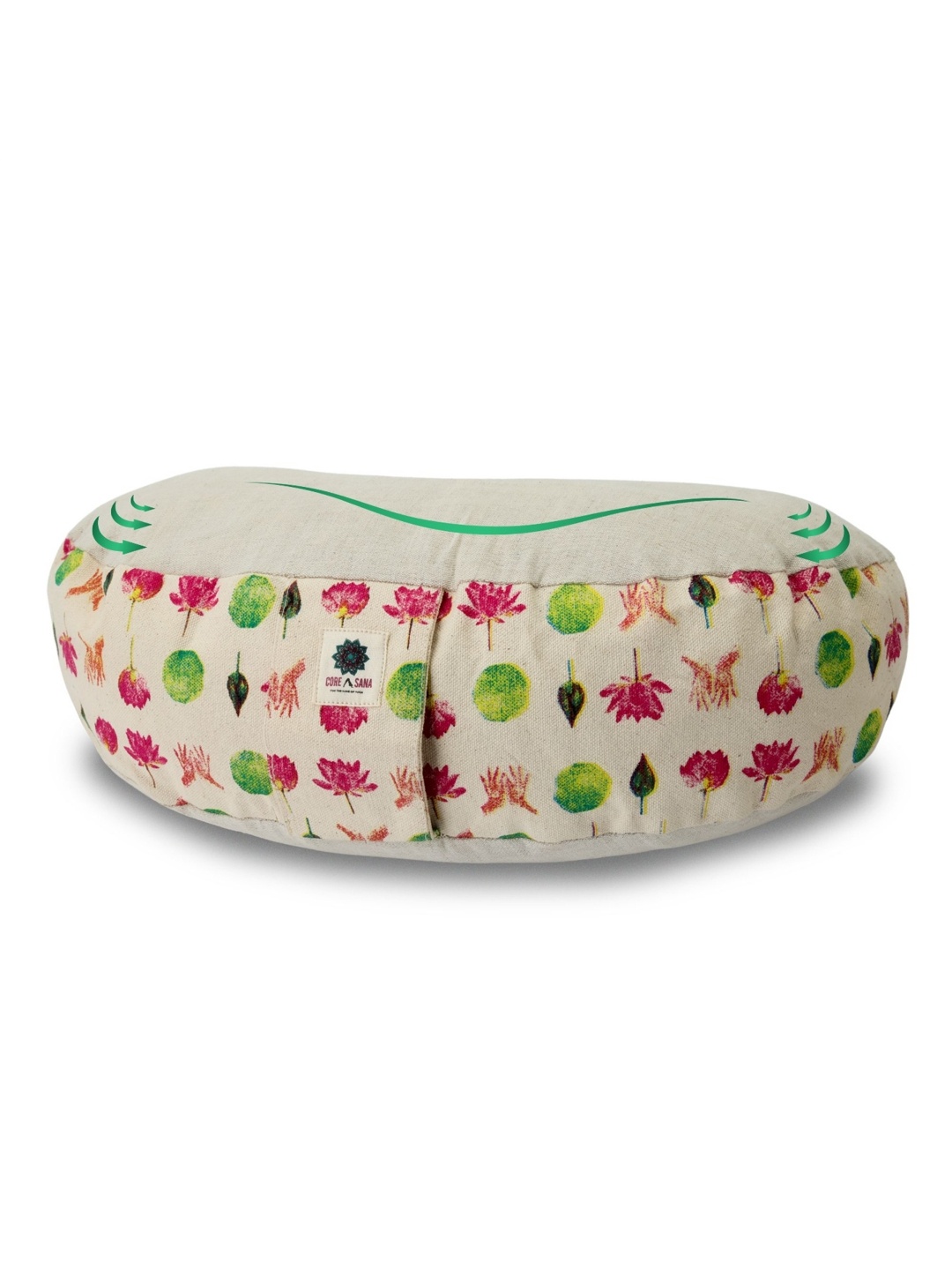 

Core Asana Cream-Color & Green Printed Cotton Halfmoon Meditation Cushion