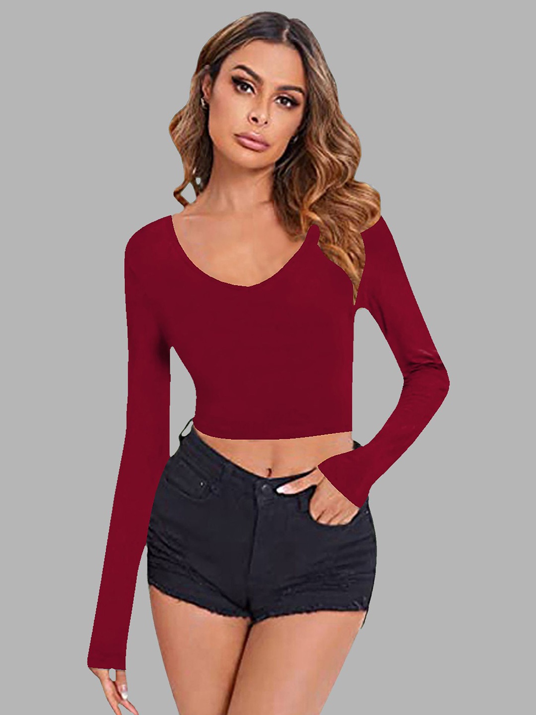 

Dream Beauty Fashion Women Fitted Crop Top, Maroon