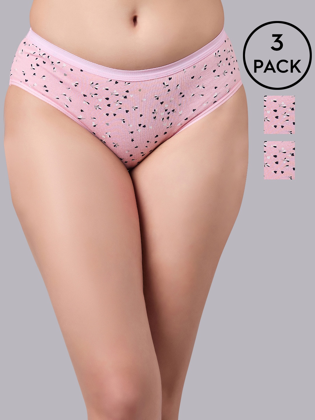 

SIMOH Pack Of 3 Mid-Rise Printed Hipster Briefs, Pink