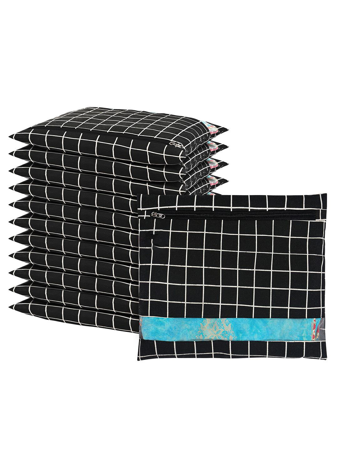 

Kuber Industries Black 12 Pcs Regular Single Saree Cover Multi-Utility Storage Organisers