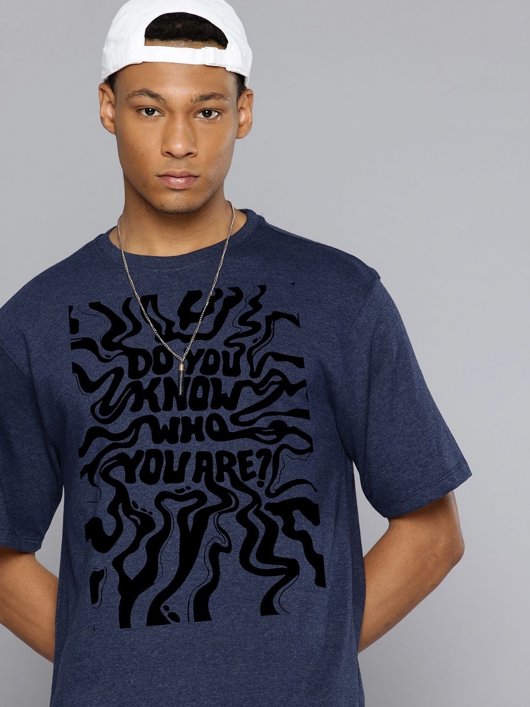 

Moda Rapido Men Typography Printed Round Neck Cotton Relaxed Fit T-shirt, Navy blue