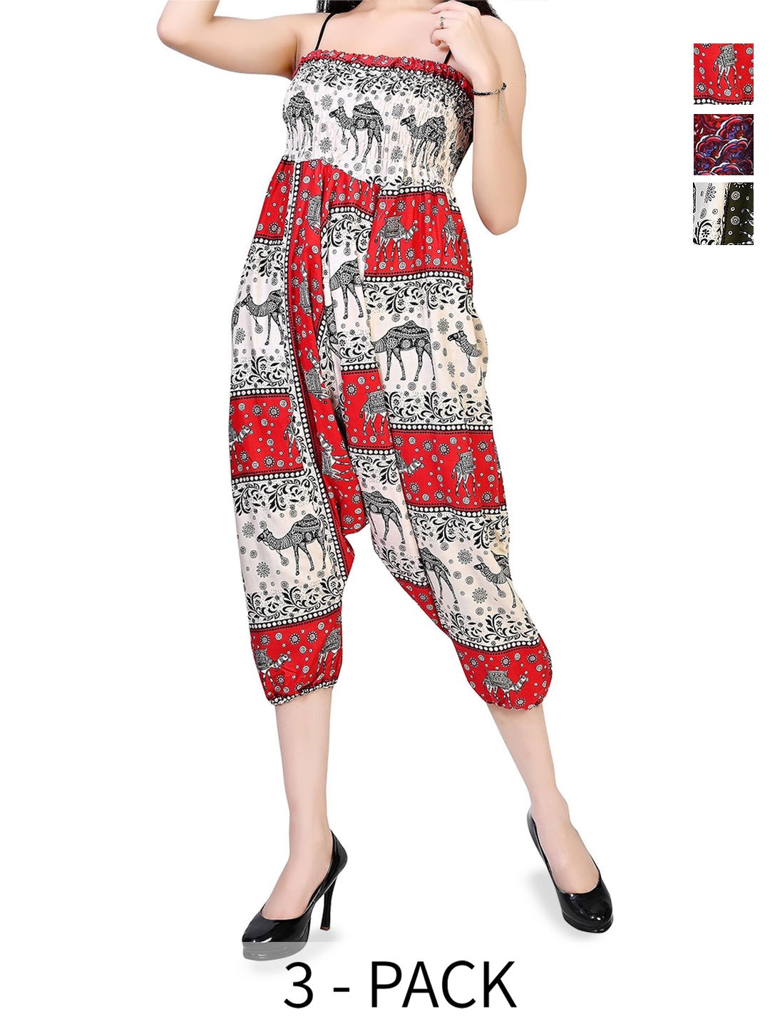 

NarNari Women Pack Of 3 Printed High-Rise Harem Pants, Red