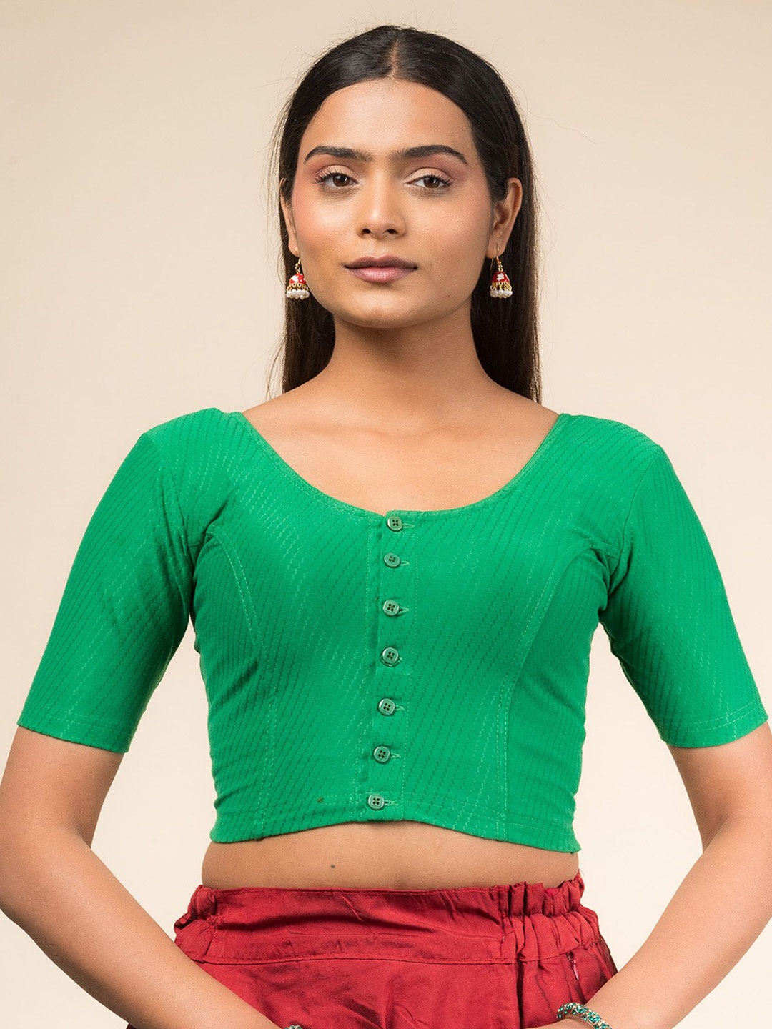 

Bindigasm's Advi Women Front Open Cotton Saree Blouse, Green