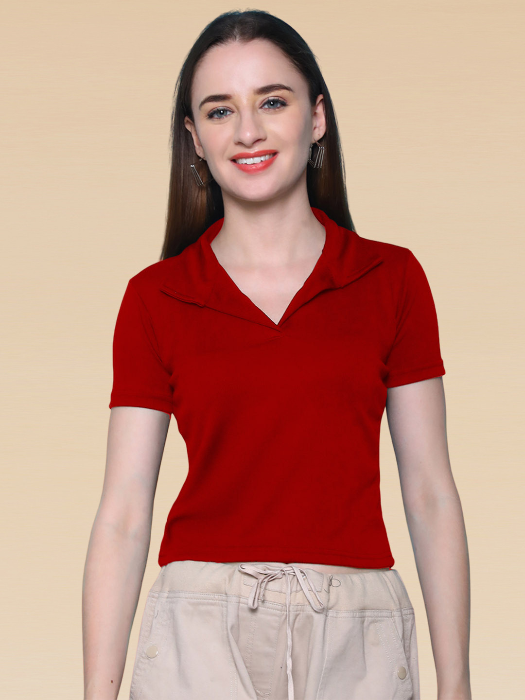 

SZN Shirt Style Crop Top, Maroon