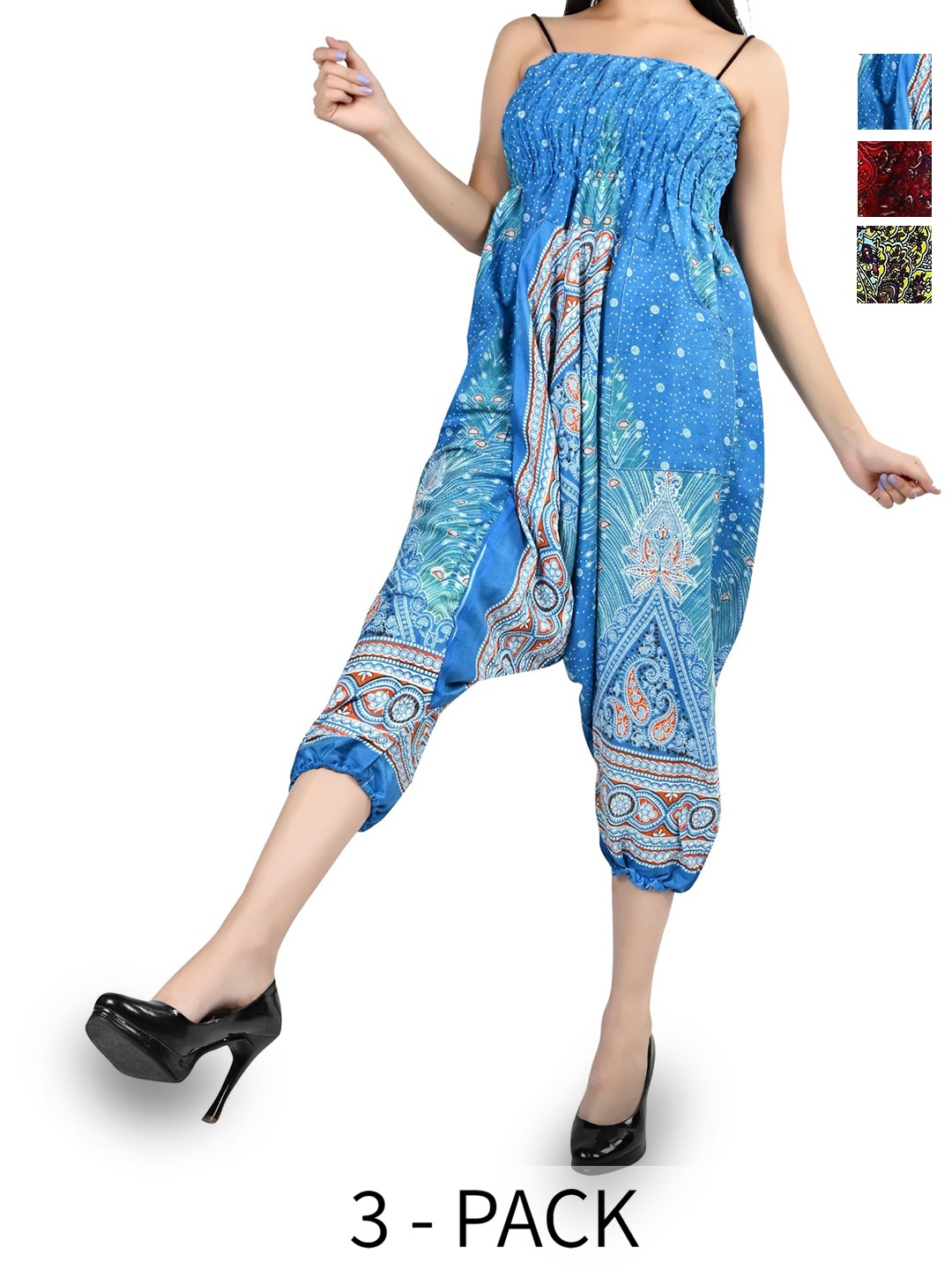 

NarNari Women Printed High Rise Harem Pants, Blue