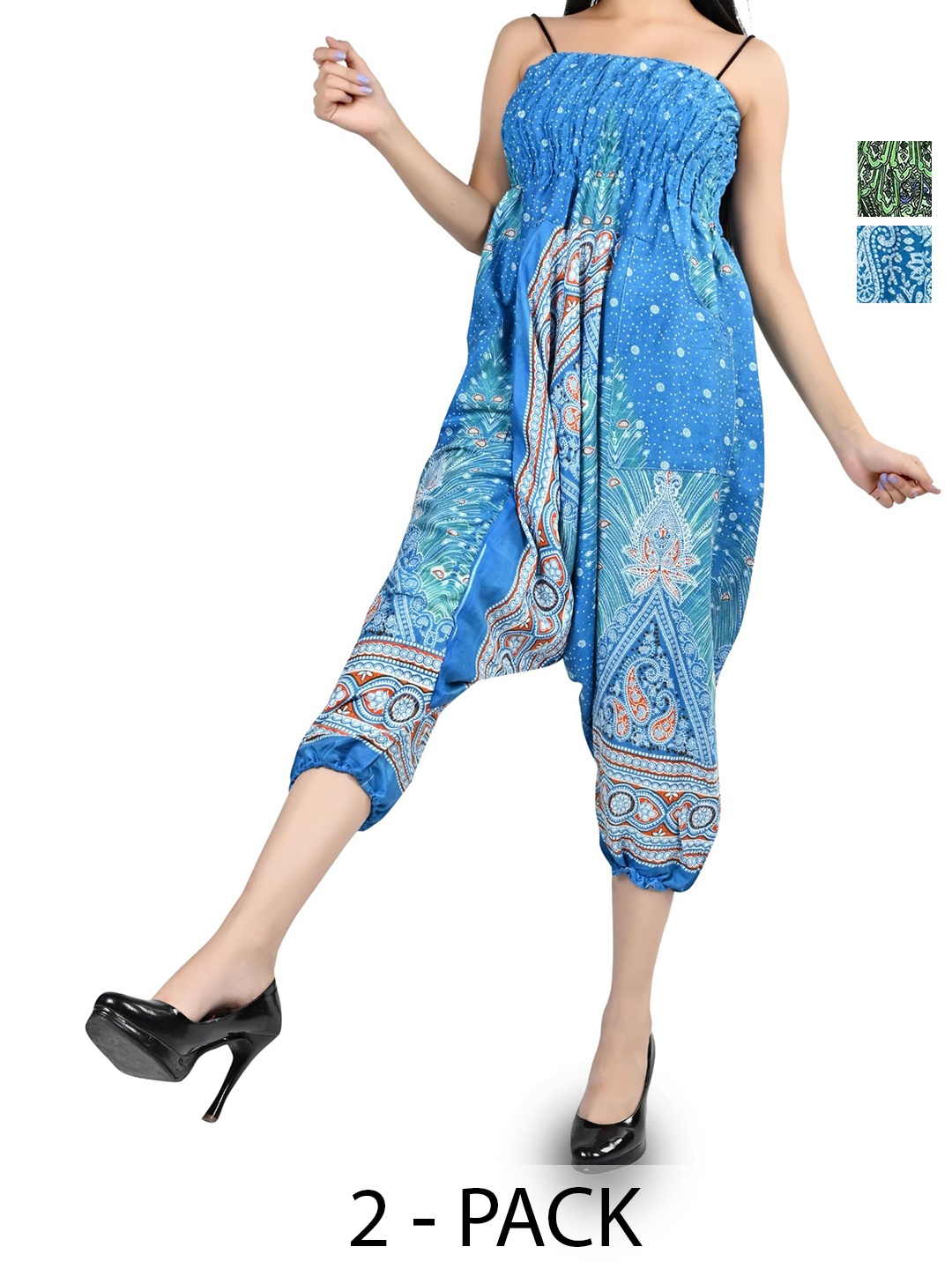

NarNari Women Pack Of 3 Printed High-Rise Harem Pants, Green
