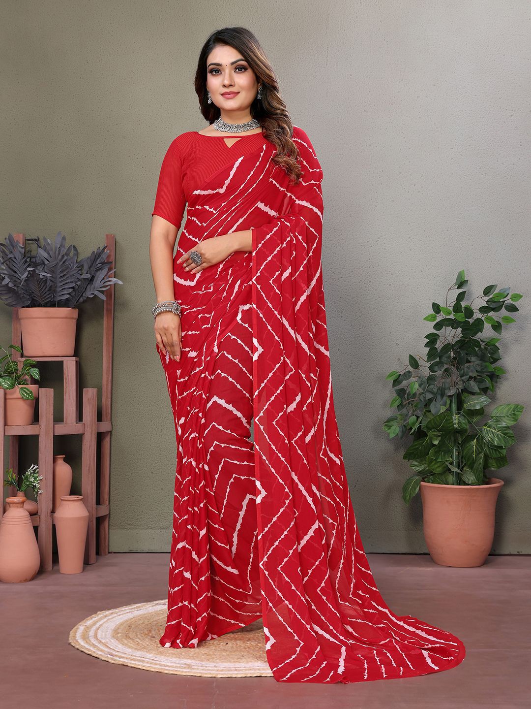 

Moda Rapido Tie and Dye Dyed Saree, Red
