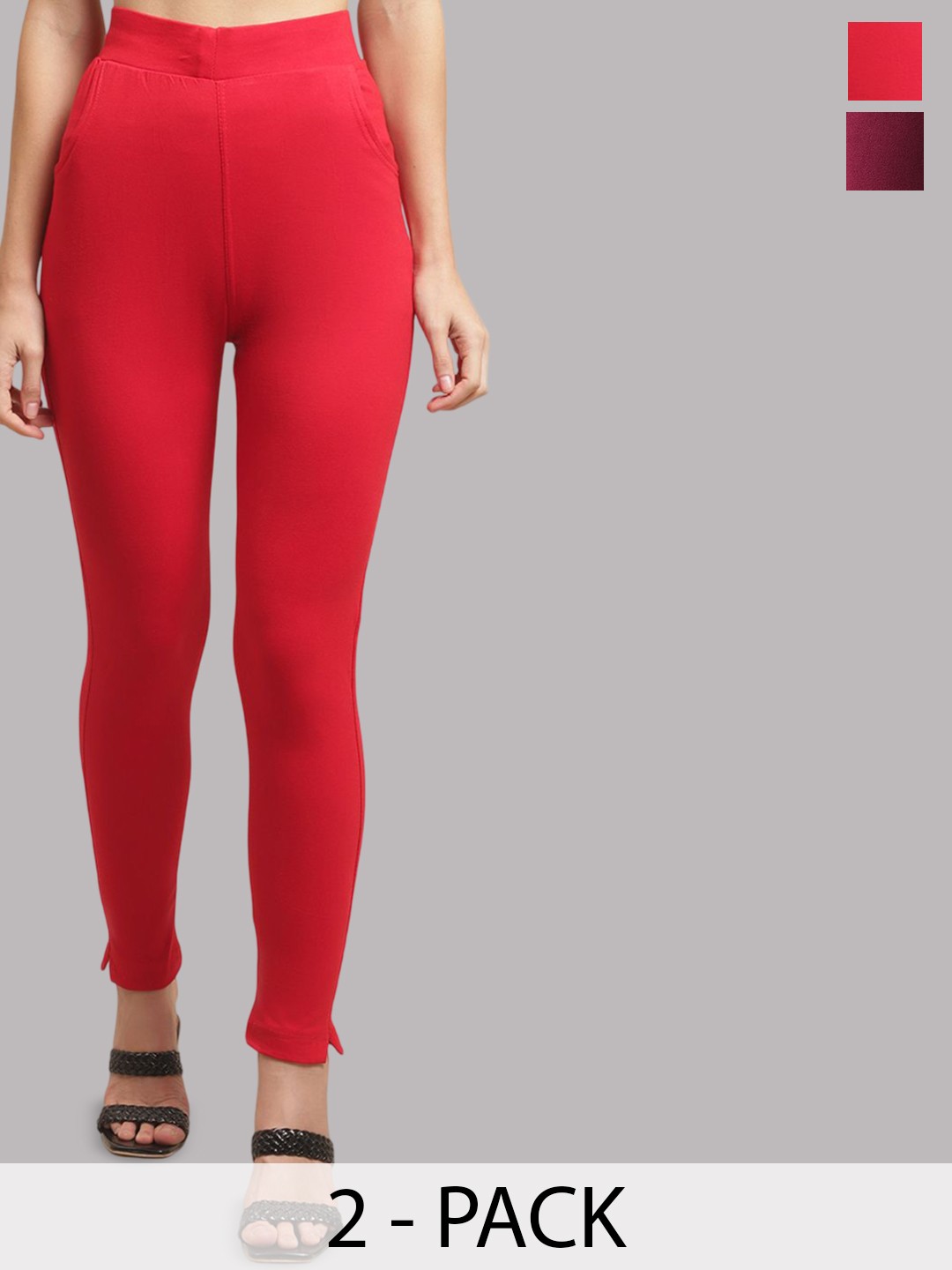 

Valles365 by S.C. Plus Size Pack Of 2 Women Cotton Ankle-Length Leggings, Red