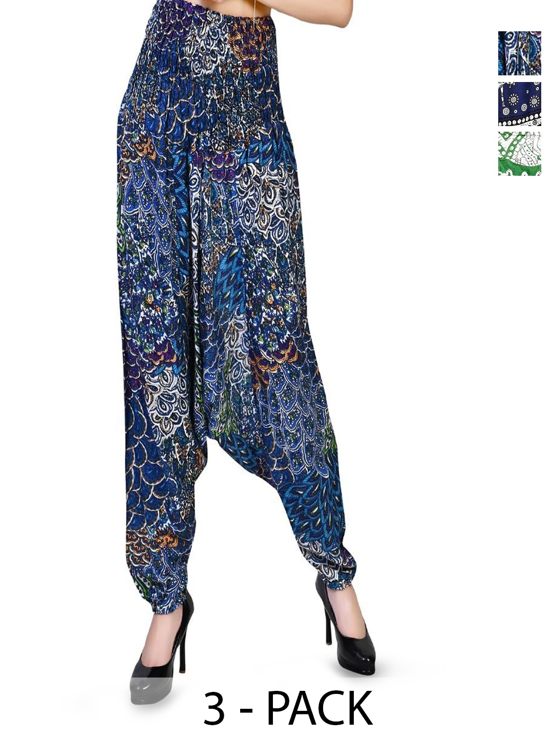 

NarNari Women Pack Of 3 Printed High-Rise Harem Pants, Blue