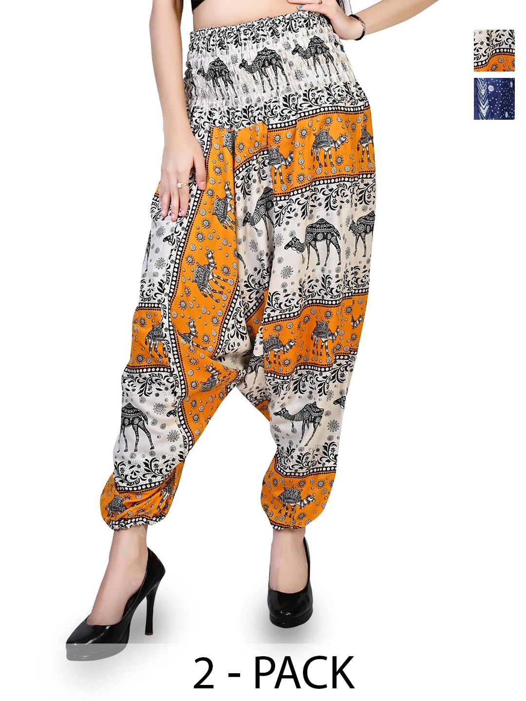 

NarNari Women Pack Of 2 Printed Mid-Rise Harem Pants, Blue