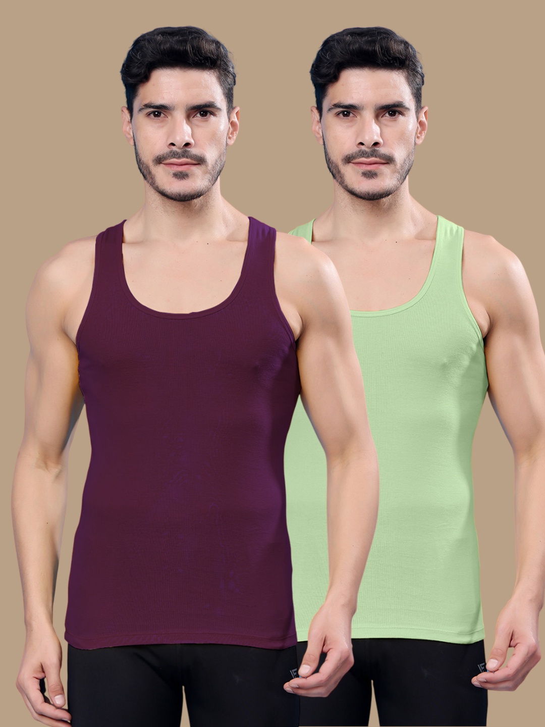 

Friskers Pack Of 2 Cotton Ribbed Gym Vest 24012025R-16-33, Purple