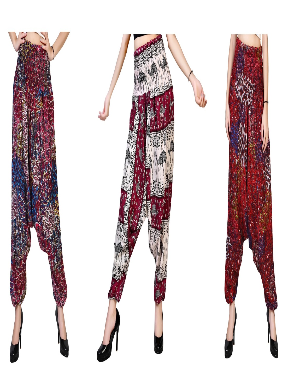 

NarNari Women Pack Of 3 High-Rise Printed Harem Pants, Maroon