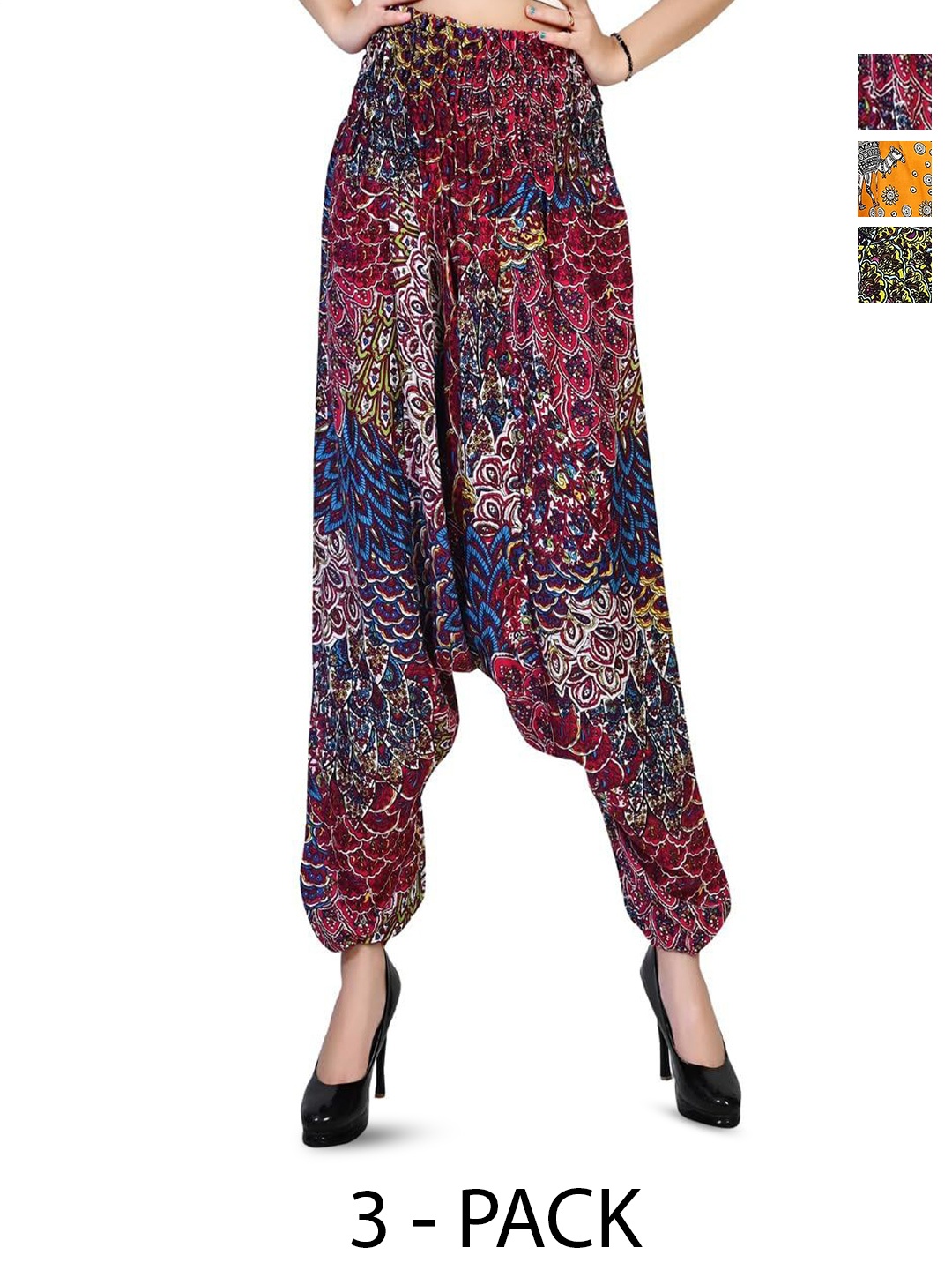 

NarNari Women Pack Of 3 Printed High-Rise Harem Pants, Yellow