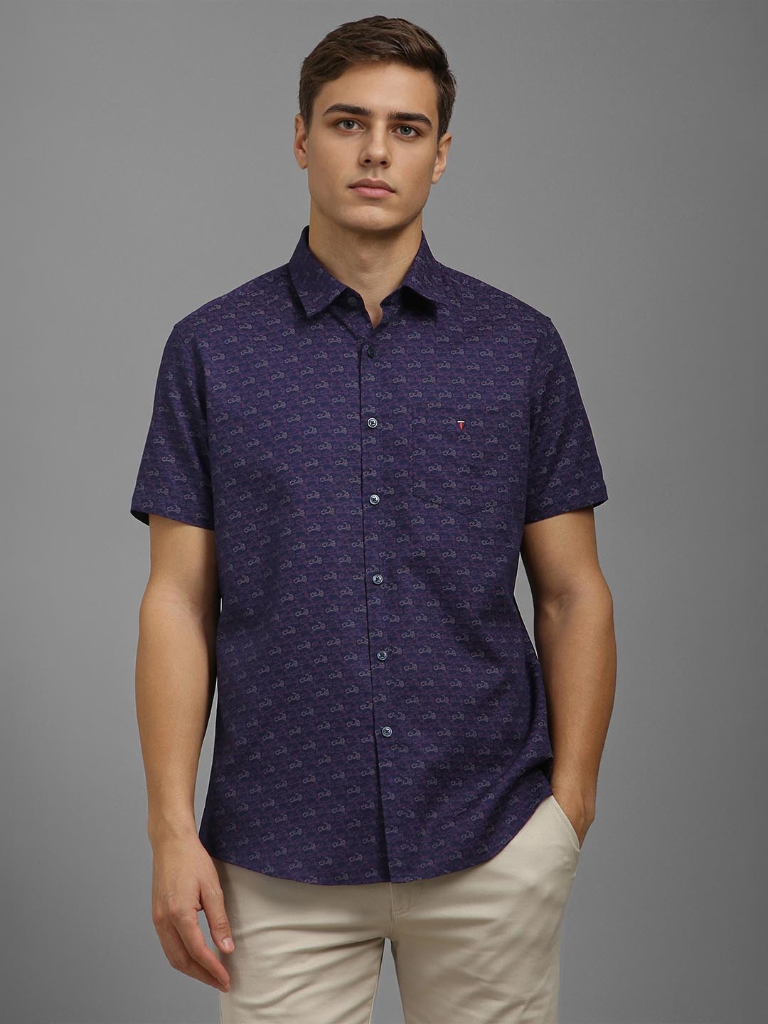 

Louis Philippe Sport Men Slim Fit Conversational Printed Casual Cotton Shirt, Purple