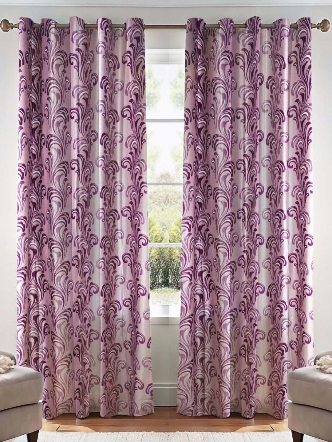 

Kanodia Poly Fab Pink & Purple Set of 2 Ethnic Motifs Room Darkening Door Curtain