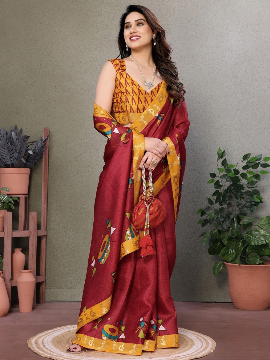 

KALINI Kalamkari Art Silk Saree, Maroon