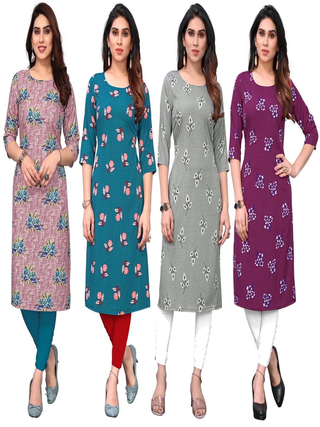 

KETAKI FASHION Women Floral Printed Thread Work Crepe Kurta, Multi