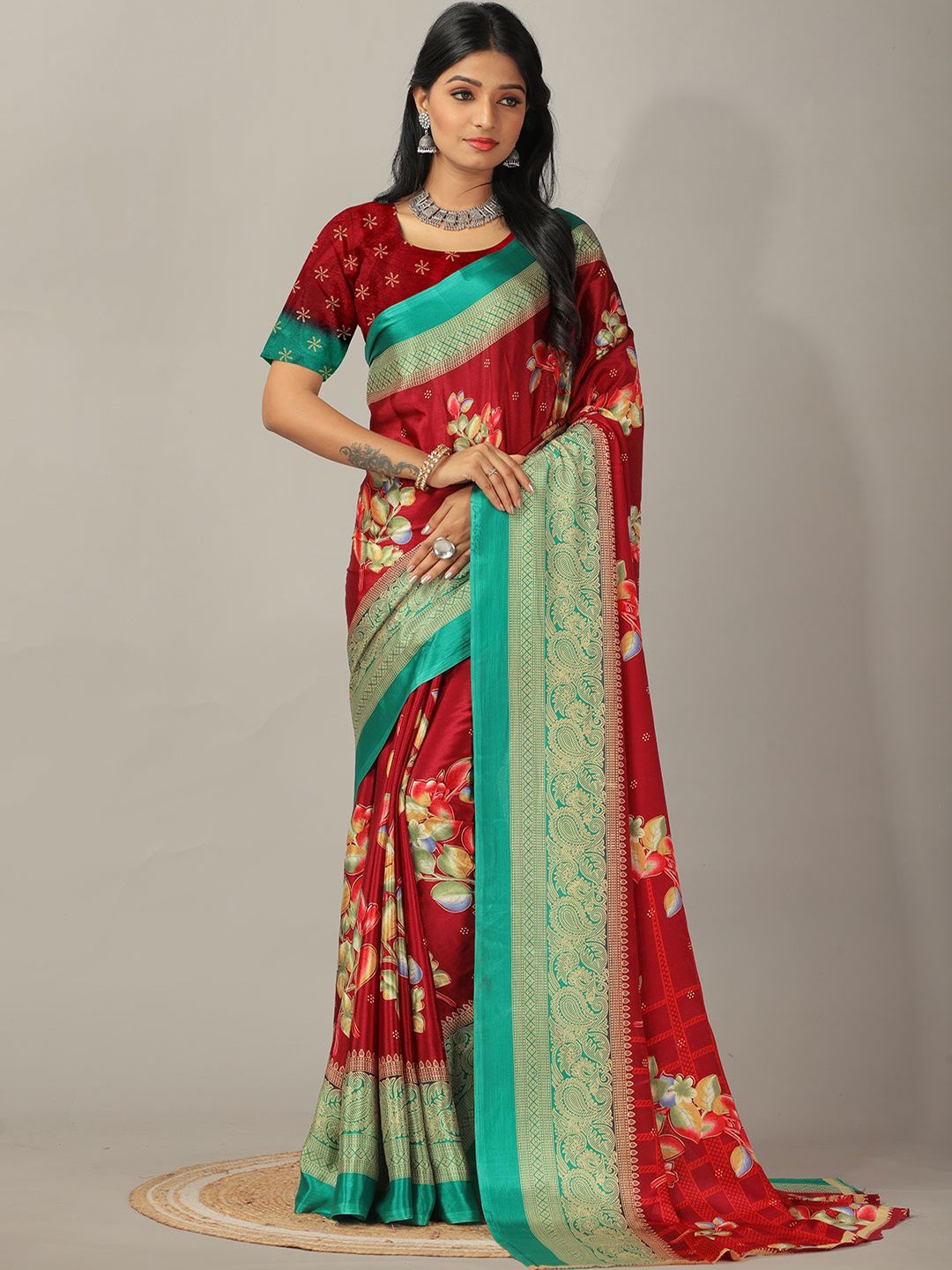 

NIRMAL CREATION Floral Pure Crepe Saree, Maroon