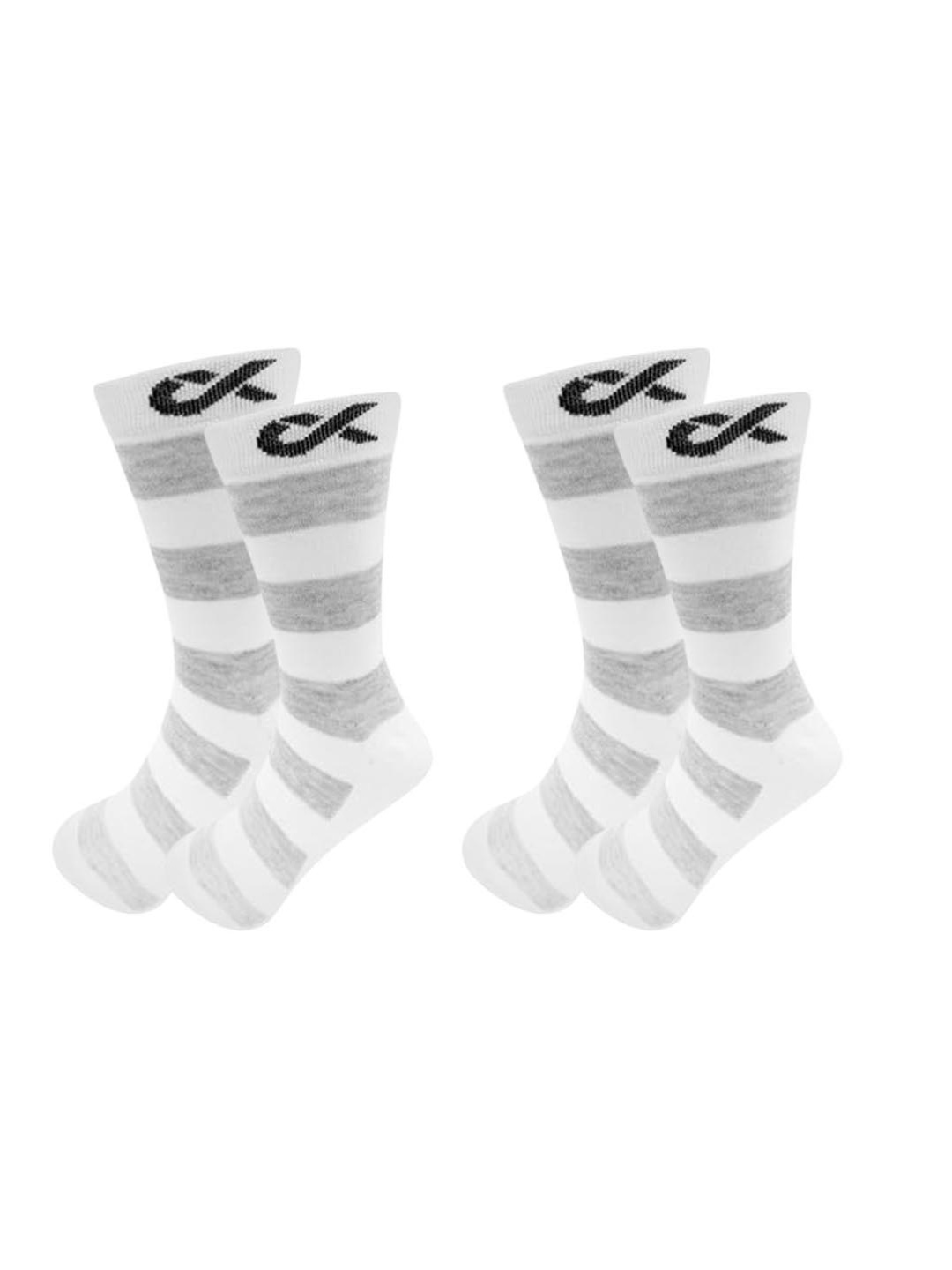 

Xjarvis Men Pack Of 2 Striped Cotton Super Soft & Odour-Free Breathable Calf Length Socks, White