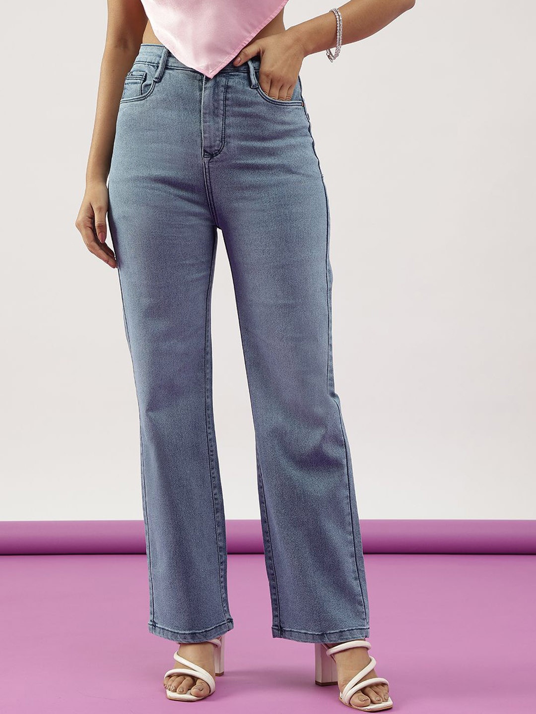 

Code 61 Women Straight Fit High-Rise Light Fade Stretchable Jeans, Navy blue