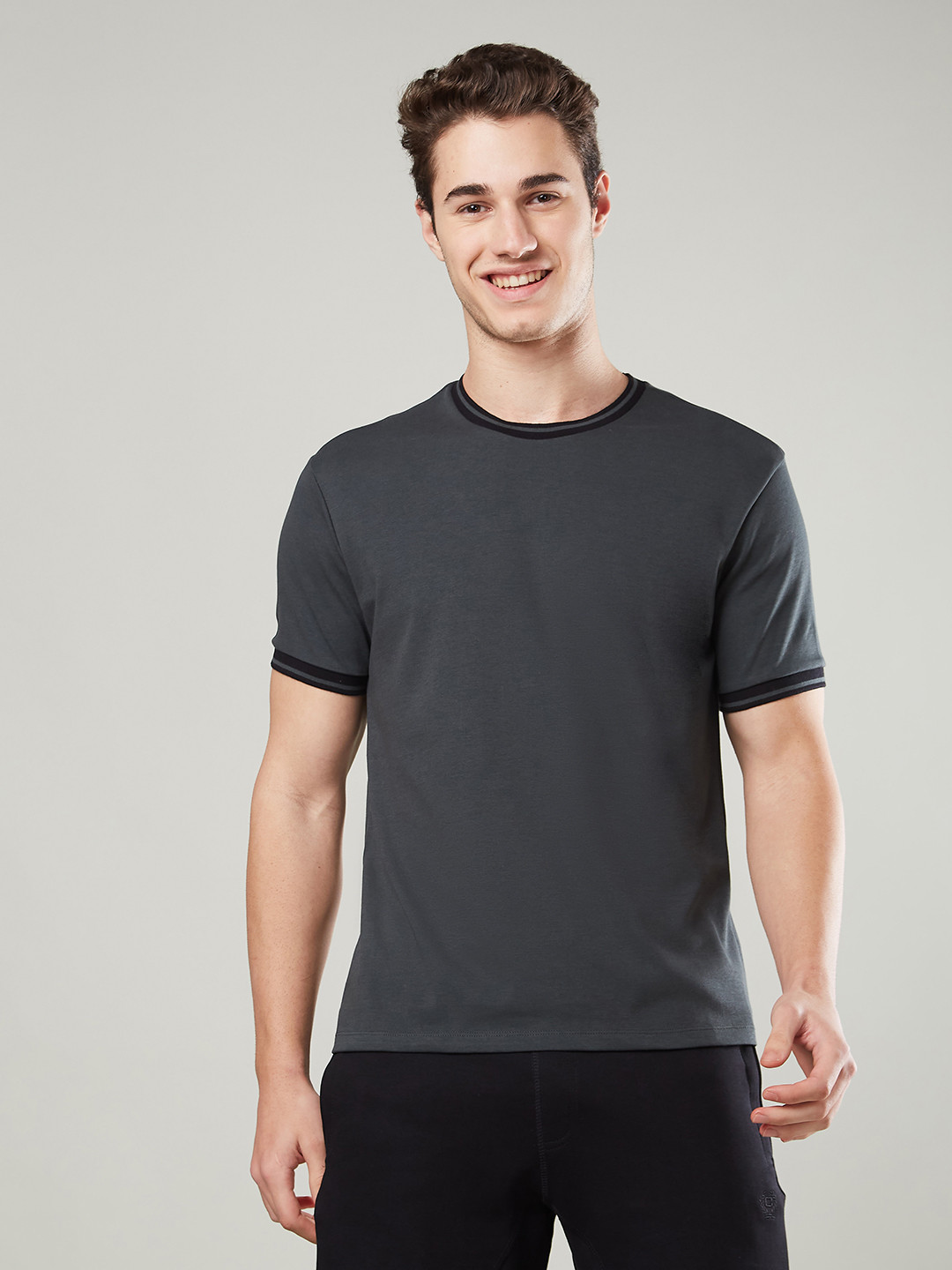 

CELSIUS Men Moisture Wicking Solid Round Neck Cotton T-shirt, Green